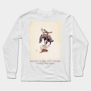 Bucking Horse and Cowgirl - Western Art by Charles M. Russell Long Sleeve T-Shirt